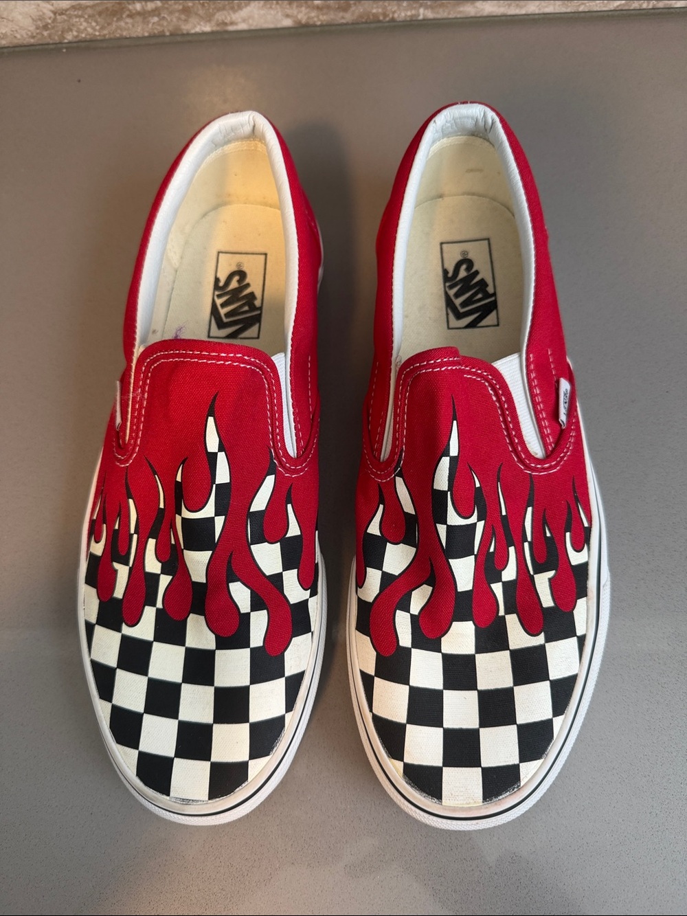NWOT Vans Flame Checkerboard Slip On Sneakers Men’s 10 Women 11.5